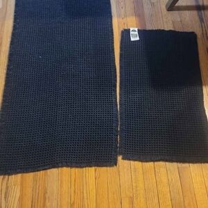 ONE Large AND 1 SMALL Waffle Bath Mat, Boho Bathroom Rugs Absorbent Non Slip,